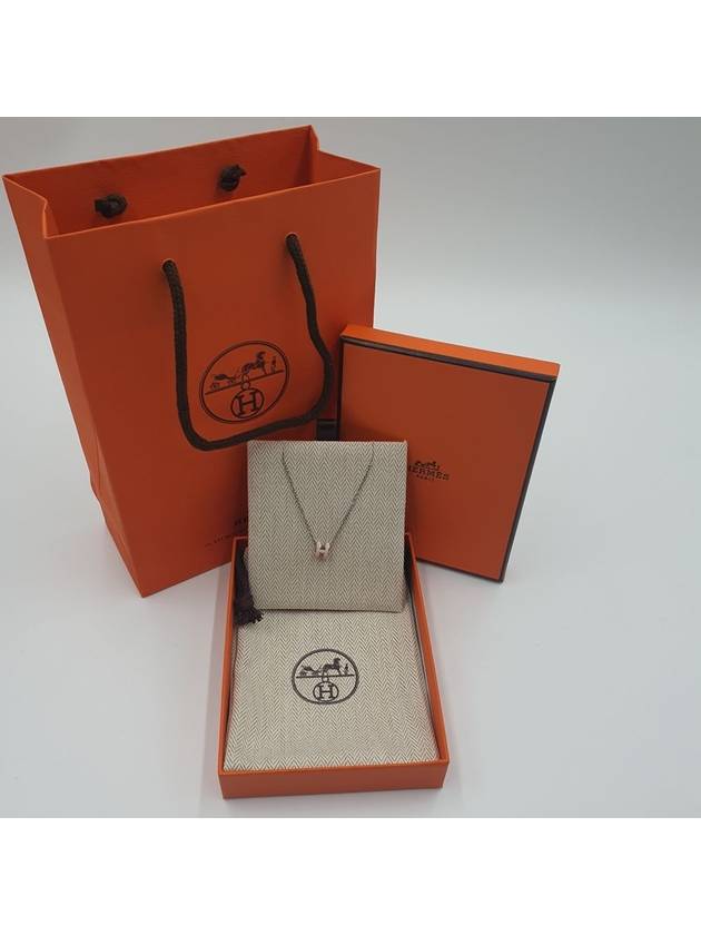 Mini Pop H Pendant Silver Necklace Rose Dragee - HERMES - BALAAN 3