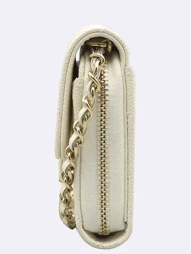 AP2569 White Color Caviar Skin Card Holder Zip Up Wallet On Chain - CHANEL - BALAAN 3