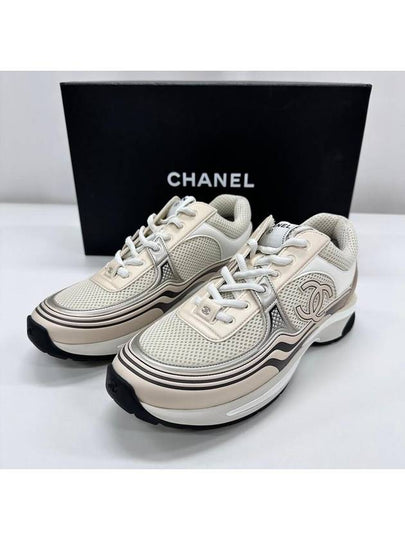 Fabric Laminated Low Top Sneakers Ivory White Gold - CHANEL - BALAAN 2