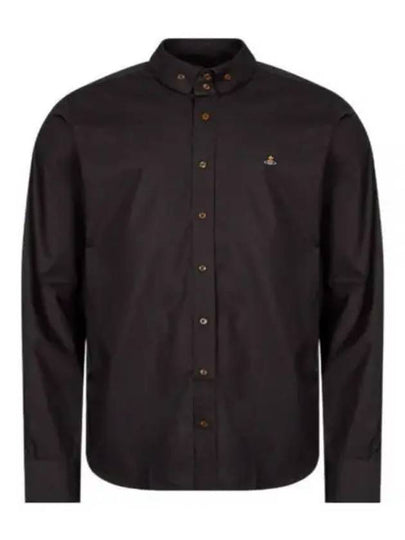 Men's Embroidered ORB Logo Long Sleeve Shirt Black - VIVIENNE WESTWOOD - BALAAN 2