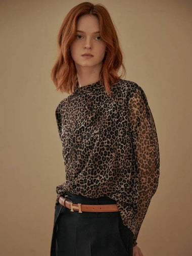 Leopard pattern mesh mockneck T shirt - MAXZA - BALAAN 1