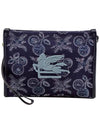 Embroided Logo Jacquard Clutch Bag Navy - ETRO - BALAAN 1