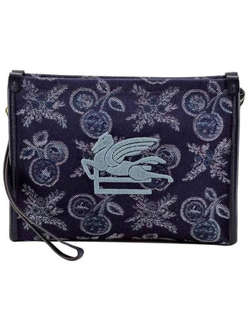 embroided logo jacquard clutch bag navy - ETRO - BALAAN 1