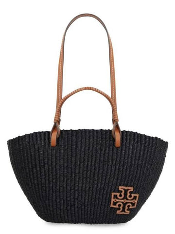 Small Ella Straw Basket Tote Bag Navy - TORY BURCH - BALAAN 1