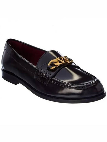 V Logo Chain Leather Loafers Black - VALENTINO - BALAAN 2