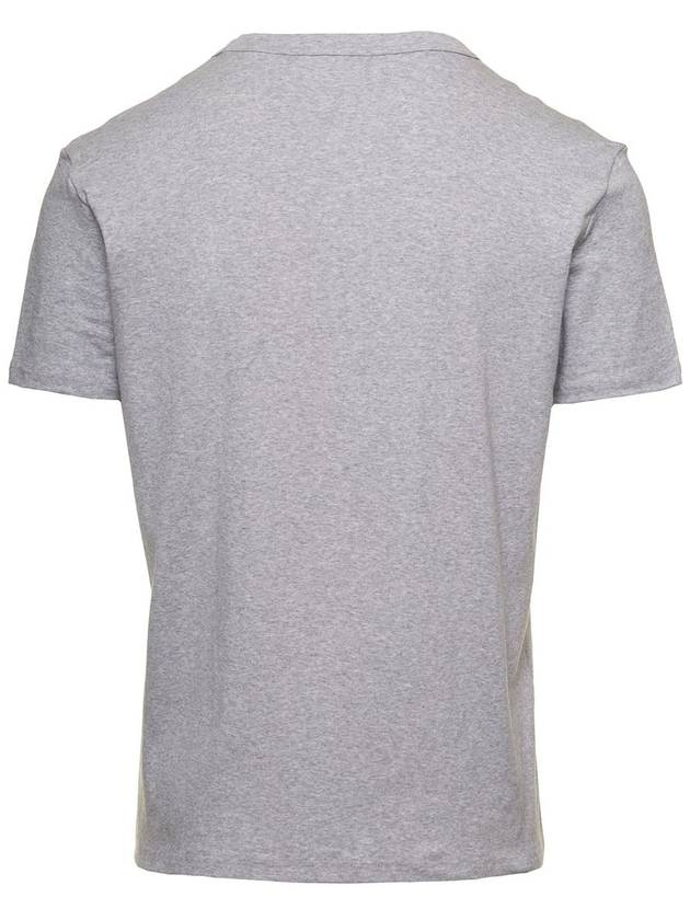 Cotton V-neck Short Sleeve T-Shirt Grey - TOM FORD - BALAAN 3