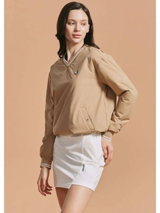 Online Exclusive Women s Windproof Lining Lightweight Padding V Neck Windbreaker Medium Beige - CLEVELAND GOLF - BALAAN 2