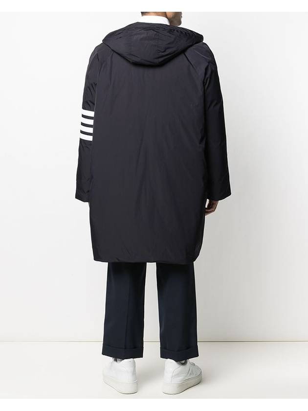 Men's Navy Poly Twill Diagonal Armband Hooded Parka - THOM BROWNE - BALAAN 5