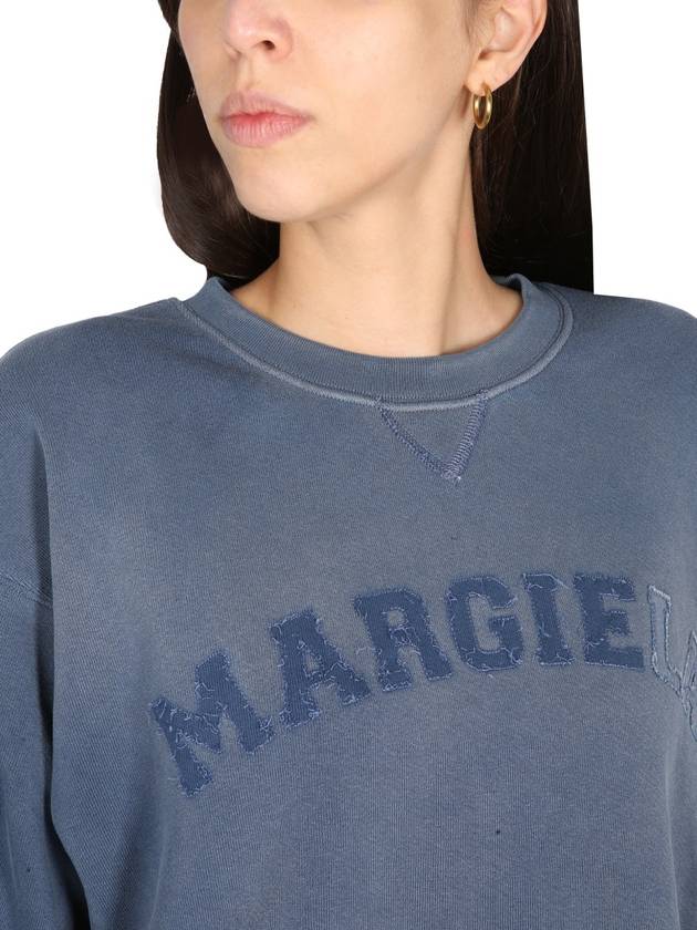 Logo Vintage Cropped Cotton Long Sleeve T-Shirt Blue - MAISON MARGIELA - BALAAN 5