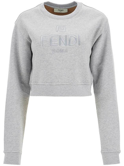 Crewneck Cropped Sweater Grey - FENDI - BALAAN 2