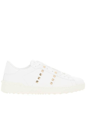 Rockstud Untitled Calfskin Low Top Sneakers White - VALENTINO - BALAAN 1