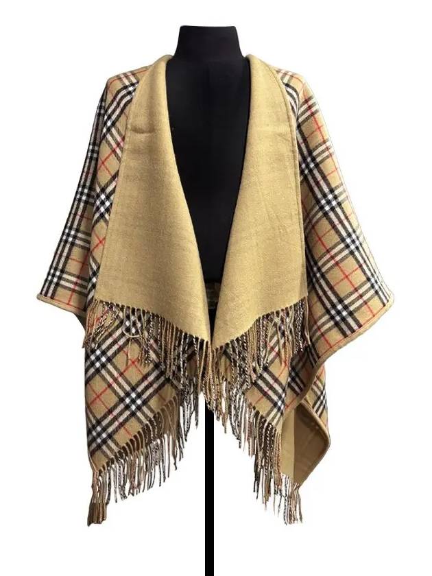 Women's Check Reversible Wool Cape Beige - BURBERRY - BALAAN 9