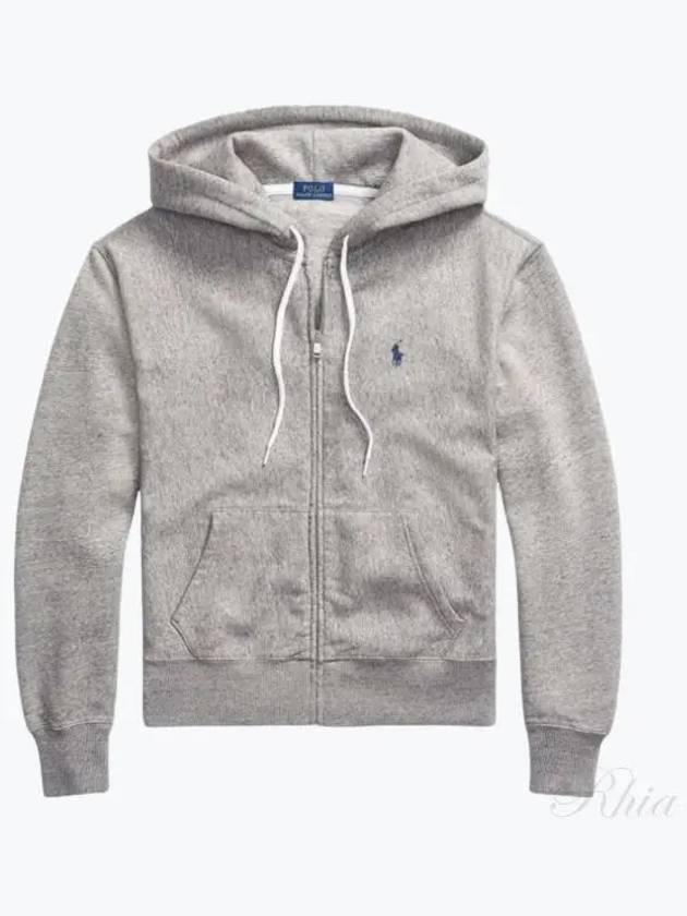 Embroidered Logo Zip Up Hoodie Grey - POLO RALPH LAUREN - BALAAN 2