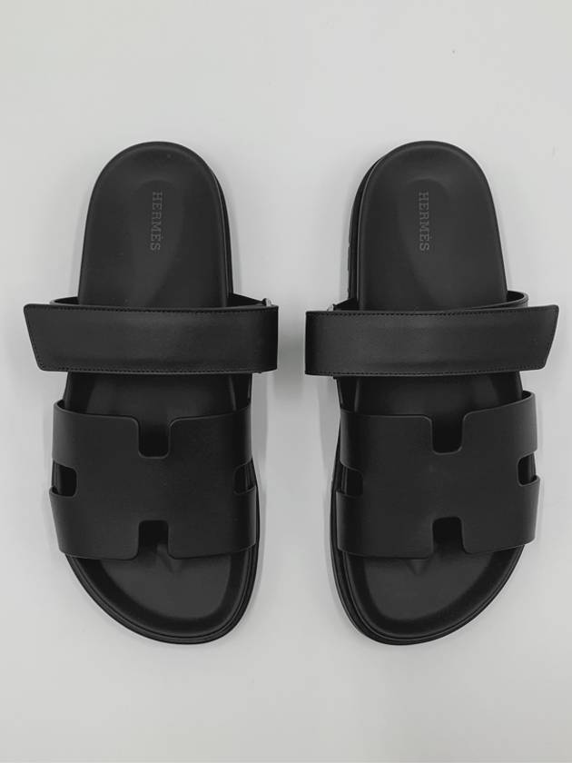 Hermes Chypre H Logo Calfskin Sandals Black - HERMES - BALAAN 3