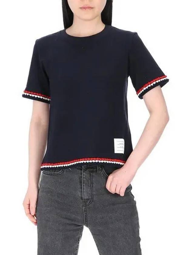 RWB Stripe Cotton Short Sleeve T-Shirt Navy - THOM BROWNE - BALAAN 2