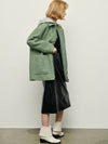 Women's Hooded Detachable Zip-up Wool Jacket Green - PRETONE - BALAAN 2