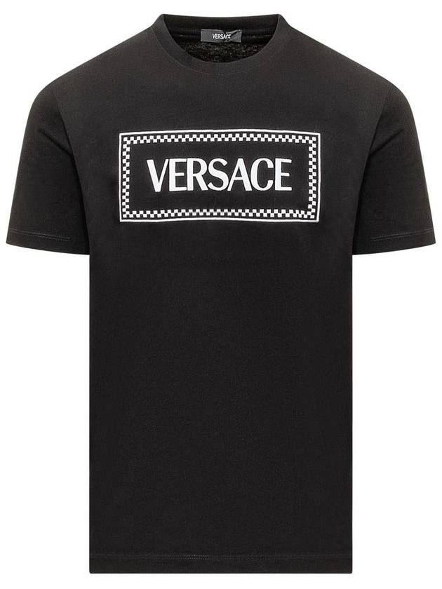 Logo Print Short Sleeve T-Shirt Black - VERSACE - BALAAN 2