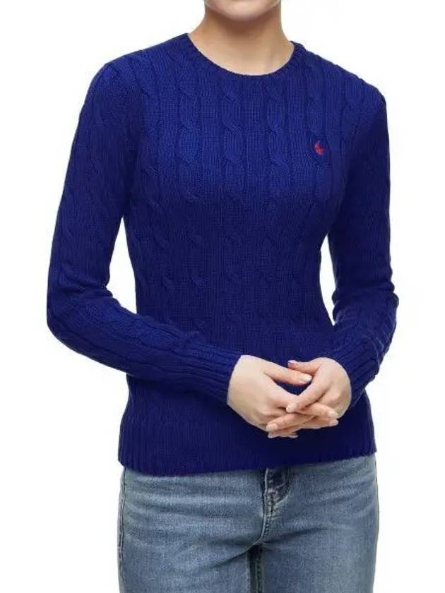 W cable knit cotton crewneck sweater blue - POLO RALPH LAUREN - BALAAN 1