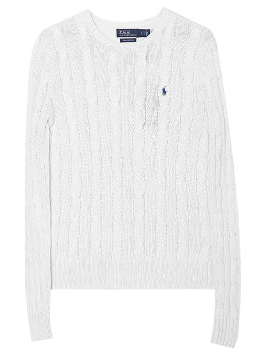 Embroidered Logo Pony Cable Knit Top White - POLO RALPH LAUREN - BALAAN 2