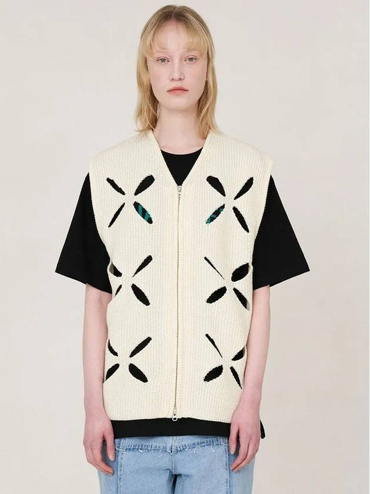 Clover Zipper Knit Vest Ivory - UNALLOYED - BALAAN 1