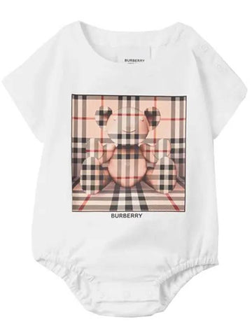 Baby Thomas Bear Print Cotton Bodysuit White Pink 8069720 - BURBERRY - BALAAN 1