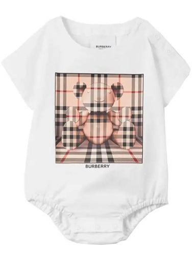 Baby Thomas Bear Print Cotton Bodysuit White Pink 8069720 - BURBERRY - BALAAN 1