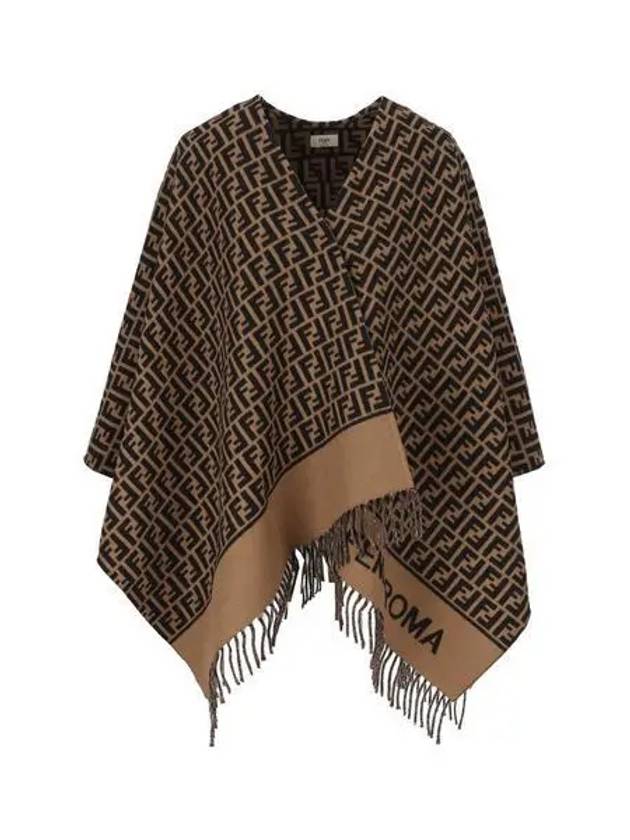 Roma Allover Logo Wool Cashmere Cape Brown - FENDI - BALAAN 2