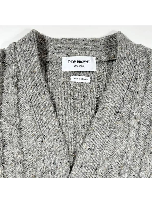 Donegal Twist Cable 4 Bar Classic V Neck Cardigan Light Grey - THOM BROWNE - BALAAN 5