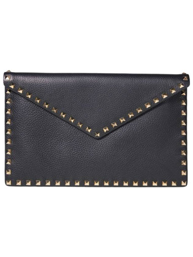 Rockstud Leather Clutch Bag Black - VALENTINO - BALAAN 1