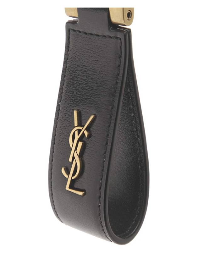 Tiny Cassandre Keyholder in Smooth Leather Black - SAINT LAURENT - BALAAN.