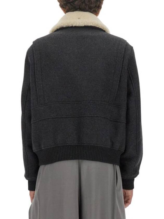 Shearling Collar Wool Zip-Up Jacket Heather Grey - AMI - BALAAN 8