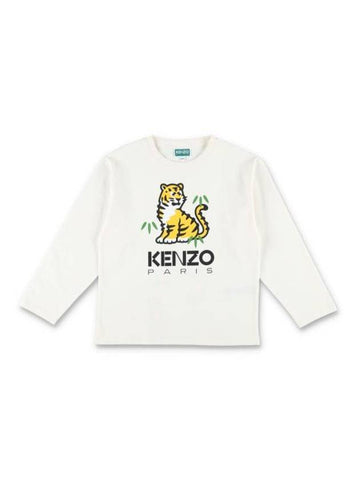 Kids Tiger Long Sleeve T-Shirt White - KENZO - BALAAN 1