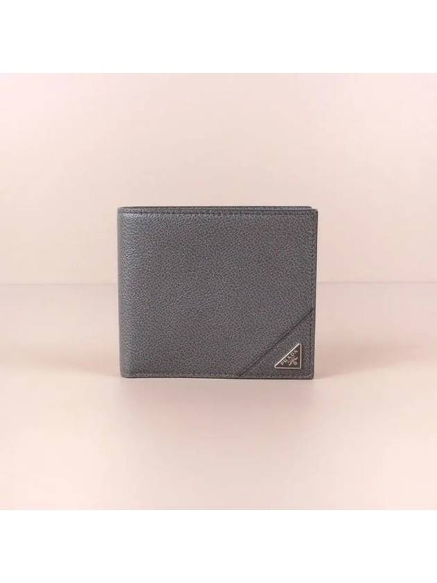 Men s Vitello triangle logo bi fold wallet gray - PRADA - BALAAN 4