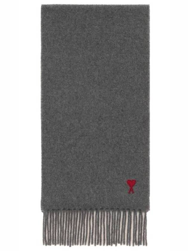 Small Heart Logo Wool Scarf Dark Grey - AMI - BALAAN 2