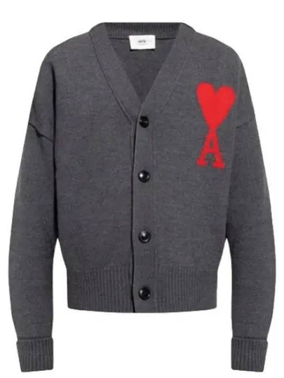 Big Heart Logo Wool Cardigan Grey - AMI - BALAAN 2