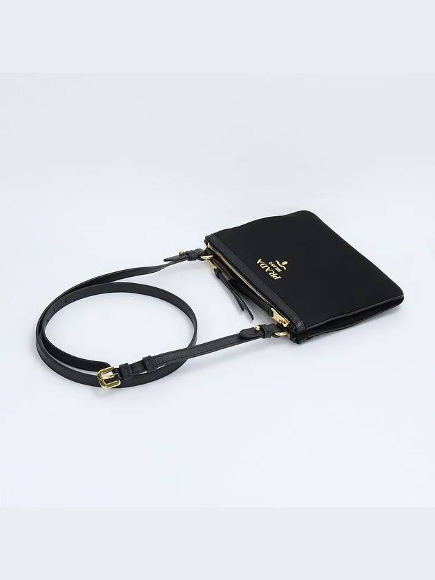 Gold Logo Double Zip Nylon Cross Bag Black - PRADA - BALAAN 4