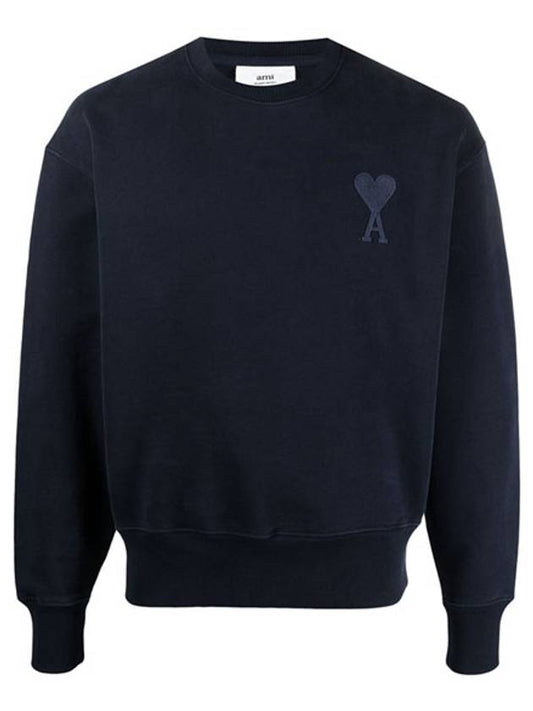 Men's Heart Embroidered Logo Sweatshirt Navy - AMI - BALAAN 2