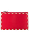 Rockstud Pebble Leather Clutch Bag Red - VALENTINO - BALAAN.