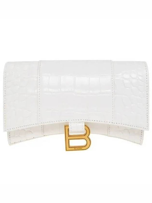 Hourglass Chain Crocodile Embossed Calfskin Medium Wallet White - BALENCIAGA - BALAAN 2