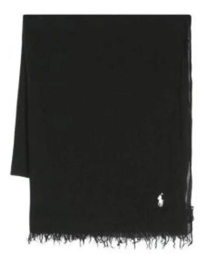 Pony Embroidery Fringed Scarf Black - POLO RALPH LAUREN - BALAAN 2