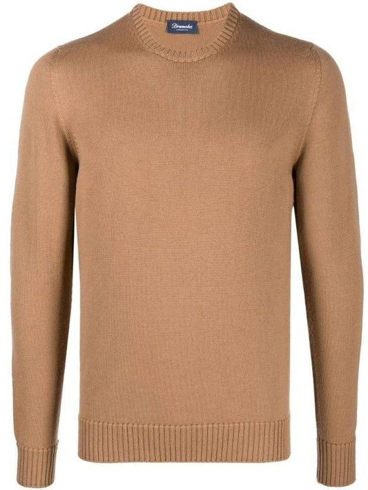 Crew Neck Wool Knit Top Brown - DRUMOHR - BALAAN 1