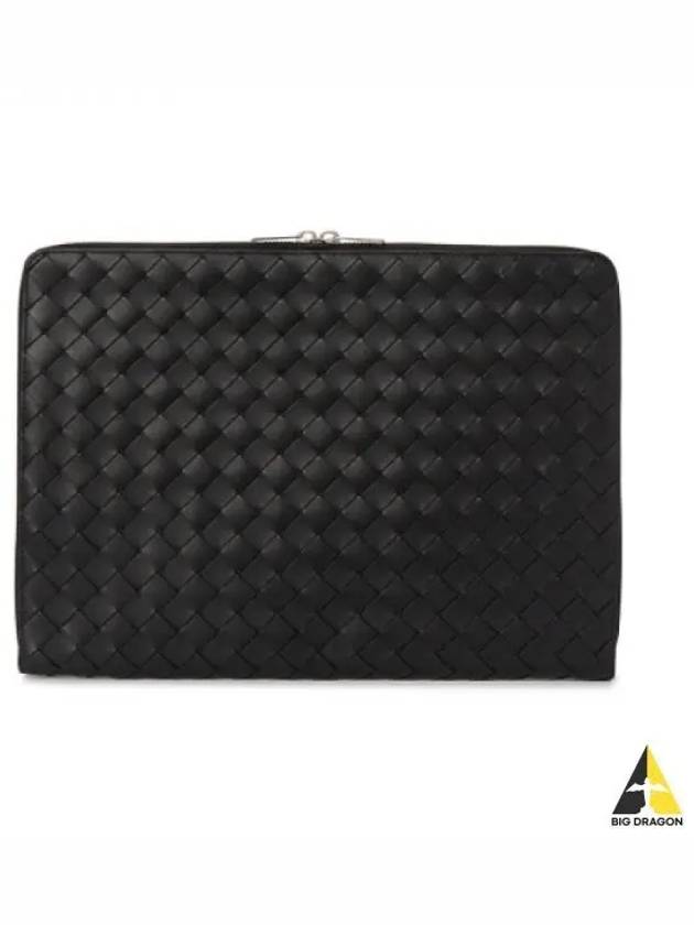 Intrecciato Calfskin Clutch Bag Black - BOTTEGA VENETA - BALAAN 2