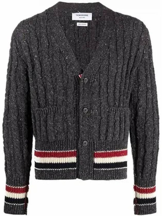 Men's Mix Cable V-Neck Classic Fit Cardigan Dark Grey - THOM BROWNE - BALAAN 2