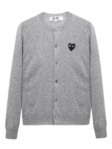 Play Women's Black Wappen U-Neck Wool Cardigan Gray - COMME DES GARCONS - BALAAN 1