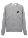 Play Women's Black Wappen U-Neck Wool Cardigan Gray - COMME DES GARCONS - BALAAN 1