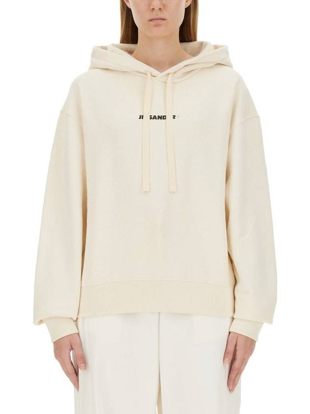 Logo Print Cotton Hoodie Cream - JIL SANDER - BALAAN 2