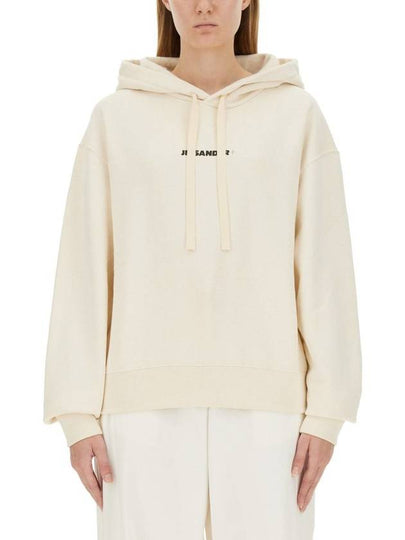 Logo Print Cotton Hoodie Cream - JIL SANDER - BALAAN 2