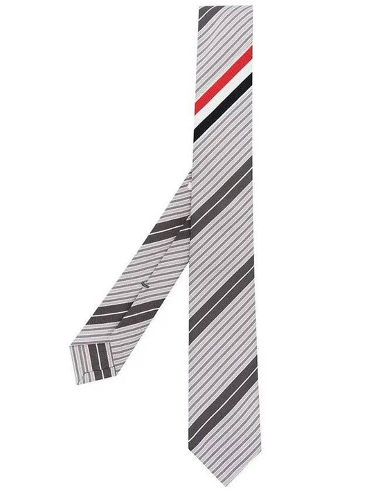 Jacquard Wrap Three Stripe Silk Tie Grey - THOM BROWNE - BALAAN 1