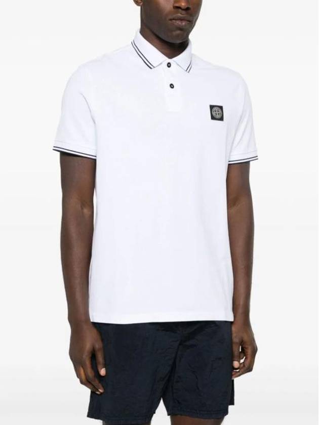 Stretch Cotton Pique Short Sleeve Polo Shirt White - STONE ISLAND - BALAAN 5