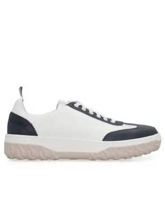 Calf Suede Cable Knit Low Top Sneakers White Navy - THOM BROWNE - BALAAN 2
